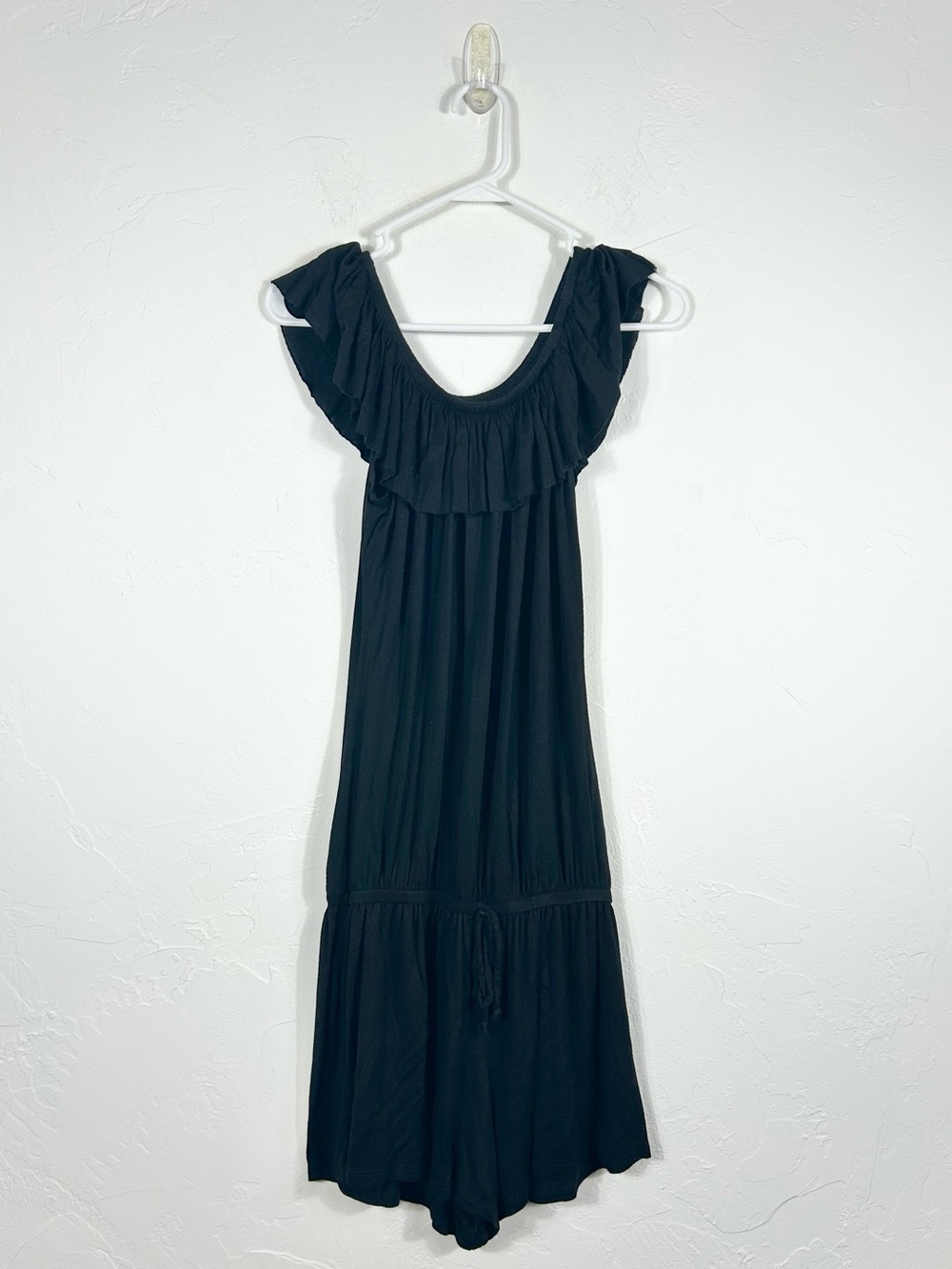 Venus Black Off The Shoulder Ruffle Neck Drawstring Romper Women's Size Medium